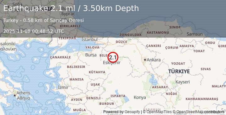 Earthquake WESTERN TURKEY (2.1 ml) (2025-11-08 00:48:52 UTC)