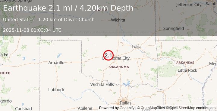 Earthquake OKLAHOMA (2.1 ml) (2025-11-08 01:03:04 UTC)