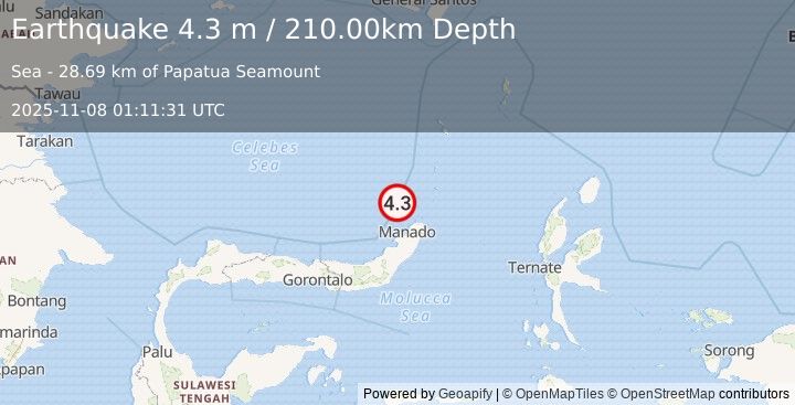 Earthquake CELEBES SEA (4.3 m) (2025-11-08 01:11:31 UTC)