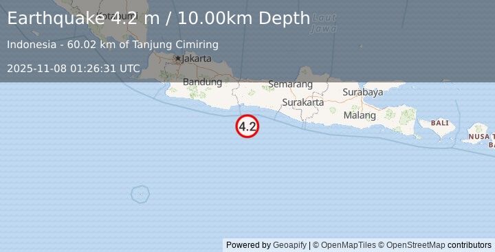 Earthquake JAVA, INDONESIA (4.2 m) (2025-11-08 01:26:31 UTC)