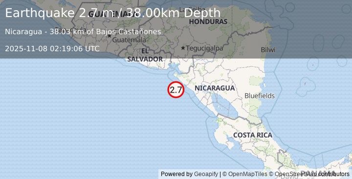 Earthquake NEAR COAST OF NICARAGUA (2.7 m) (2025-11-08 02:19:06 UTC)