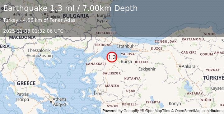 Earthquake WESTERN TURKEY (1.3 ml) (2025-11-08 01:32:06 UTC)