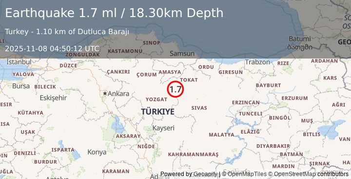 Earthquake CENTRAL TURKEY (1.7 ml) (2025-11-08 04:50:12 UTC)