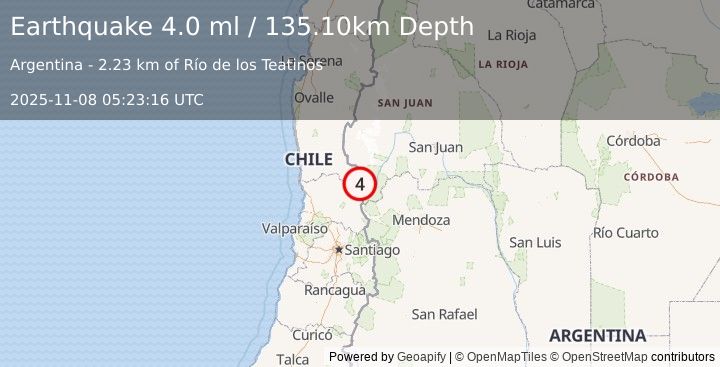 Earthquake SAN JUAN, ARGENTINA (4.2 ml) (2025-11-08 05:23:17 UTC)