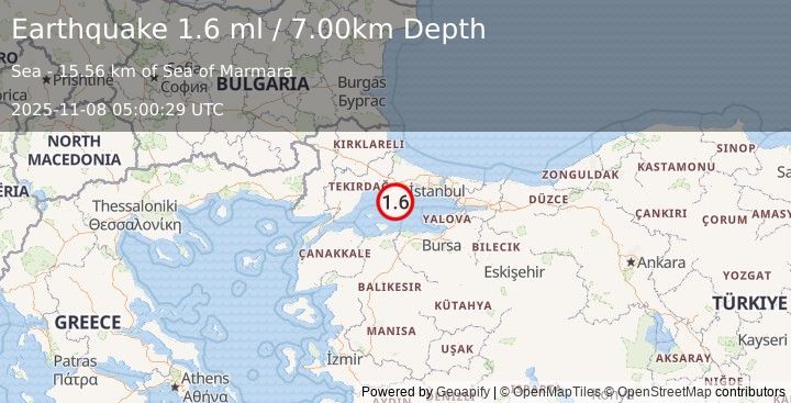 Earthquake WESTERN TURKEY (1.6 ml) (2025-11-08 05:00:29 UTC)