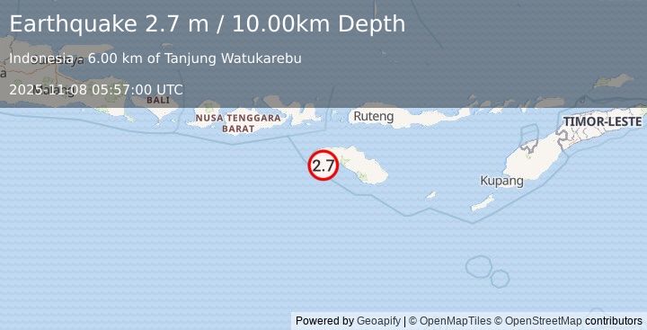 Earthquake SUMBA REGION, INDONESIA (2.7 m) (2025-11-08 05:57:00 UTC)