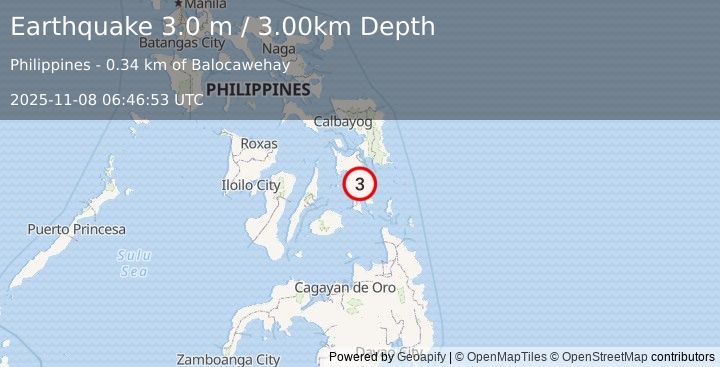 Earthquake LEYTE, PHILIPPINES (3.0 m) (2025-11-08 06:46:53 UTC)
