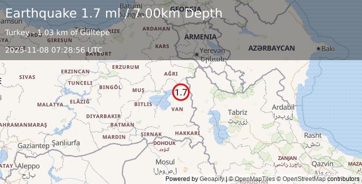 Earthquake EASTERN TURKEY (1.7 ml) (2025-11-08 07:28:56 UTC)