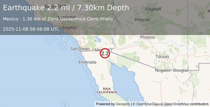 Earthquake BAJA CALIFORNIA, MEXICO (2.2 ml) (2025-11-08 08:06:08 UTC)