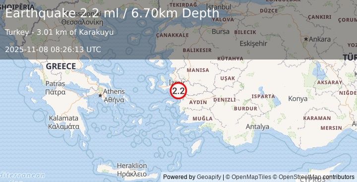 Earthquake WESTERN TURKEY (2.2 ml) (2025-11-08 08:26:12 UTC)