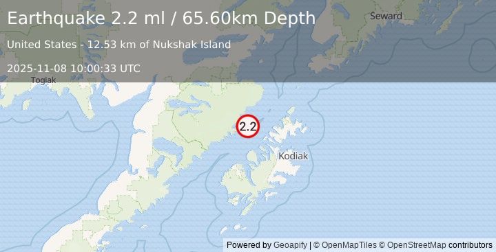 Earthquake KODIAK ISLAND REGION, ALASKA (2.2 ml) (2025-11-08 10:00:33 UTC)