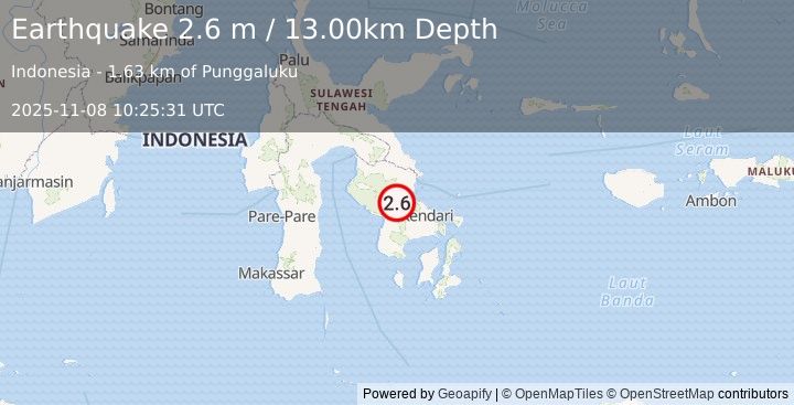 Earthquake SULAWESI, INDONESIA (2.6 m) (2025-11-08 10:25:31 UTC)
