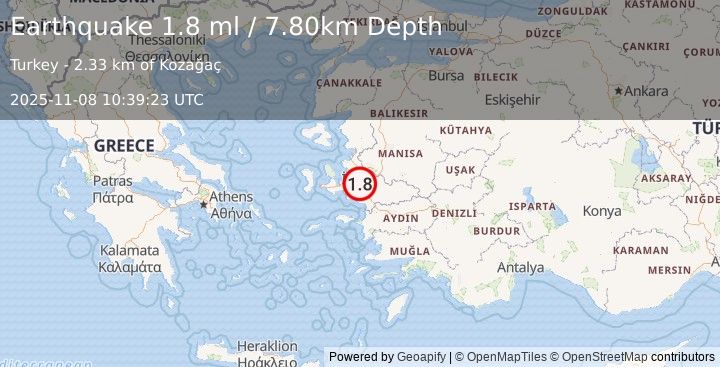 Earthquake WESTERN TURKEY (1.8 ml) (2025-11-08 10:39:23 UTC)