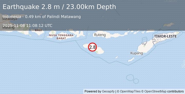 Earthquake SUMBA REGION, INDONESIA (2.8 m) (2025-11-08 11:08:12 UTC)