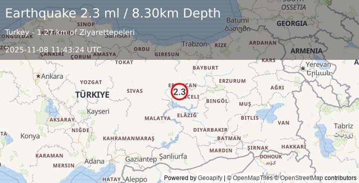 Earthquake EASTERN TURKEY (2.3 ml) (2025-11-08 11:43:24 UTC)
