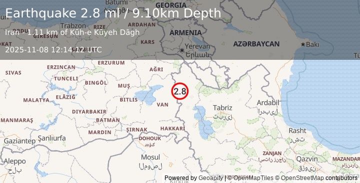 Earthquake TURKEY-IRAN BORDER REGION (2.8 ml) (2025-11-08 12:14:12 UTC)