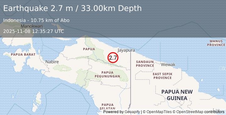Earthquake PAPUA, INDONESIA (2.7 m) (2025-11-08 12:35:27 UTC)