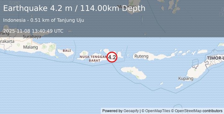 Earthquake SUMBAWA REGION, INDONESIA (4.2 m) (2025-11-08 13:40:49 UTC)