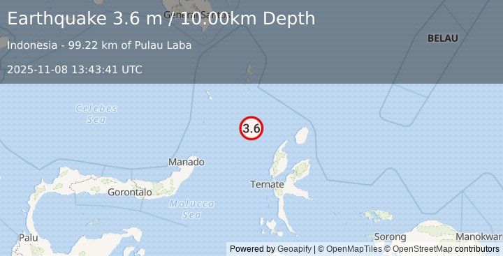 Earthquake MOLUCCA SEA (3.6 m) (2025-11-08 13:43:41 UTC)