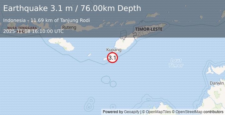Earthquake TIMOR REGION, INDONESIA (3.1 m) (2025-11-08 16:10:00 UTC)