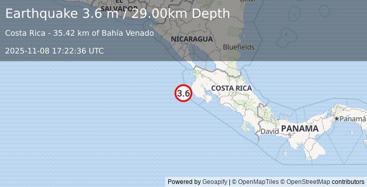 Earthquake OFF COAST OF COSTA RICA (3.6 m) (2025-11-08 17:22:36 UTC)