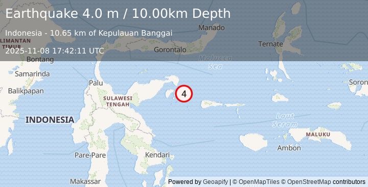 Earthquake SULAWESI, INDONESIA (4.0 m) (2025-11-08 17:42:11 UTC)