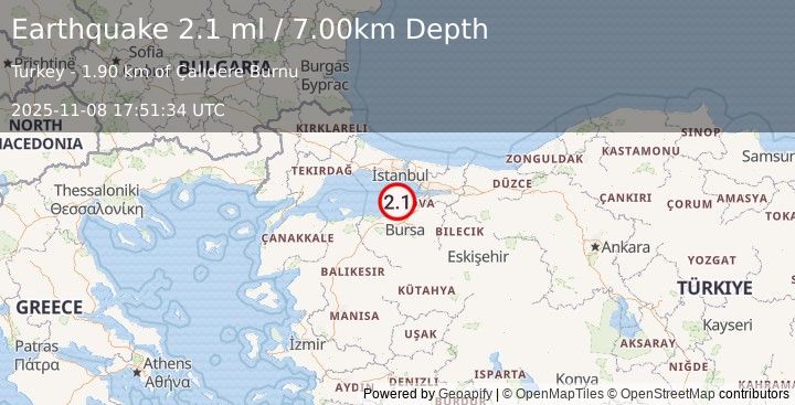 Earthquake WESTERN TURKEY (2.1 ml) (2025-11-08 17:51:34 UTC)