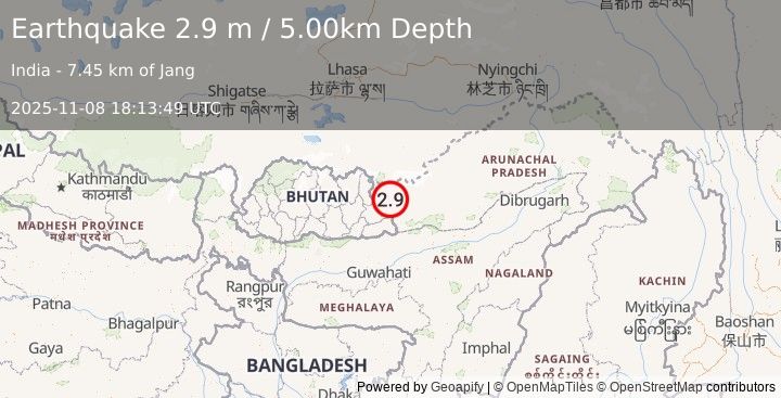Earthquake BHUTAN (2.9 m) (2025-11-08 18:13:49 UTC)