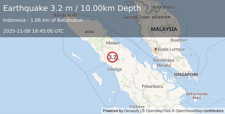 Earthquake NORTHERN SUMATRA, INDONESIA (3.2 m) (2025-11-08 18:45:06 UTC)