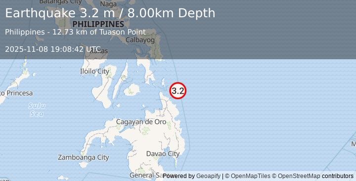 Earthquake MINDANAO, PHILIPPINES (3.2 m) (2025-11-08 19:08:42 UTC)