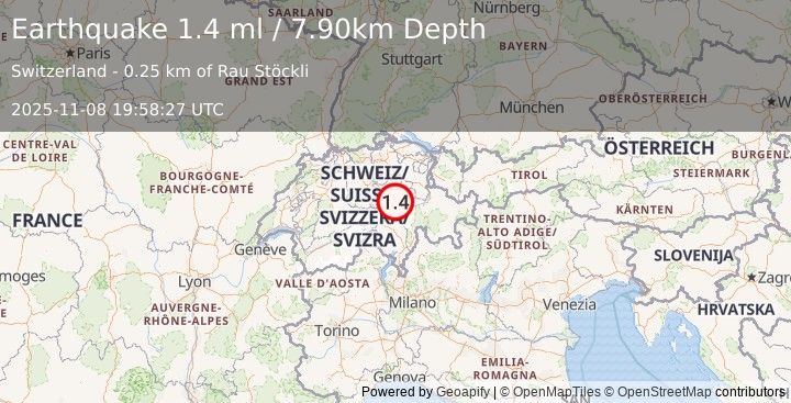Earthquake SWITZERLAND (1.4 ml) (2025-11-08 19:58:27 UTC)