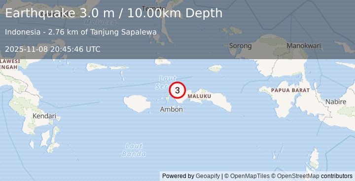 Earthquake CERAM SEA, INDONESIA (3.0 m) (2025-11-08 20:45:46 UTC)