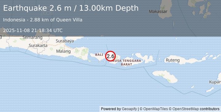 Earthquake LOMBOK REGION, INDONESIA (2.6 m) (2025-11-08 21:18:34 UTC)
