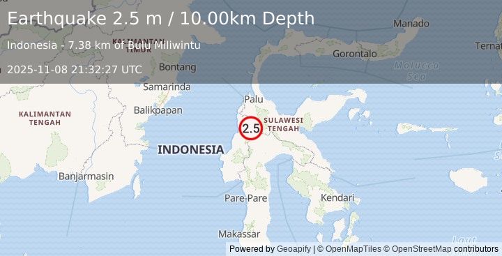 Earthquake SULAWESI, INDONESIA (2.5 m) (2025-11-08 21:32:27 UTC)