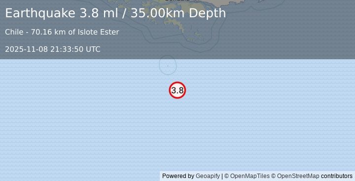 Earthquake DRAKE PASSAGE (3.8 ml) (2025-11-08 21:33:50 UTC)