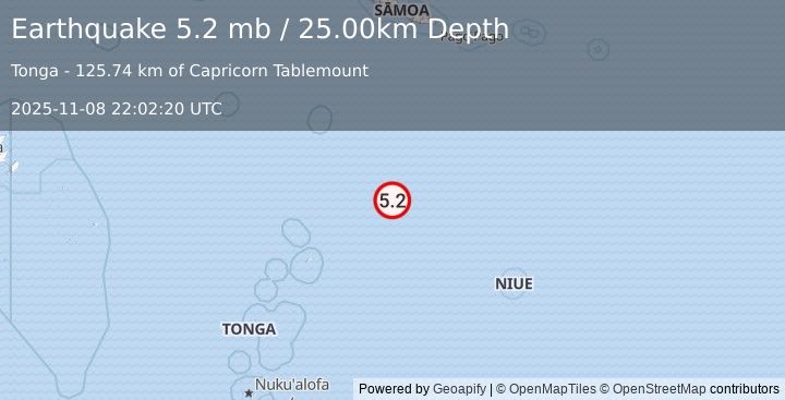 Earthquake TONGA REGION (5.2 mb) (2025-11-08 22:02:20 UTC)