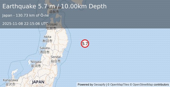 Earthquake OFF EAST COAST OF HONSHU, JAPAN (5.6 mw) (2025-11-08 22:15:08 UTC)