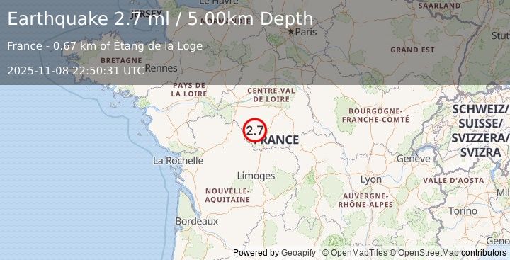 Earthquake FRANCE (2.7 ml) (2025-11-08 22:50:31 UTC)