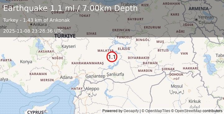 Earthquake EASTERN TURKEY (1.1 ml) (2025-11-08 23:28:36 UTC)