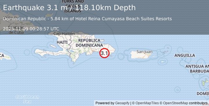 Earthquake DOMINICAN REPUBLIC REGION (3.1 m) (2025-11-09 00:28:57 UTC)