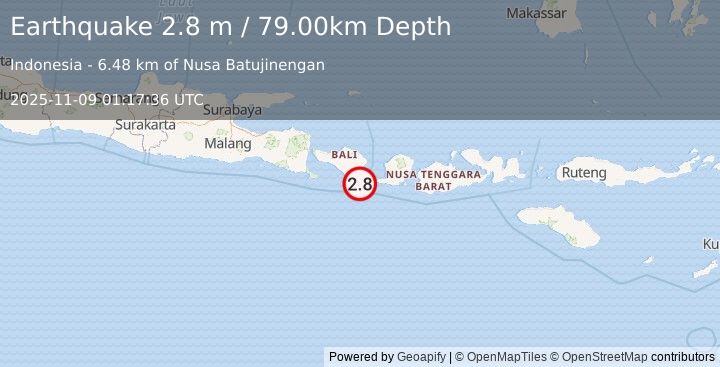 Earthquake BALI REGION, INDONESIA (2.8 m) (2025-11-09 01:17:36 UTC)