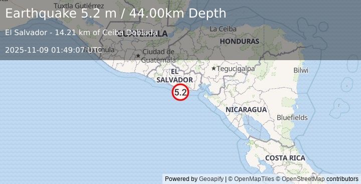 Earthquake COSTA RICA (4.9 m) (2025-11-09 01:49:51 UTC)