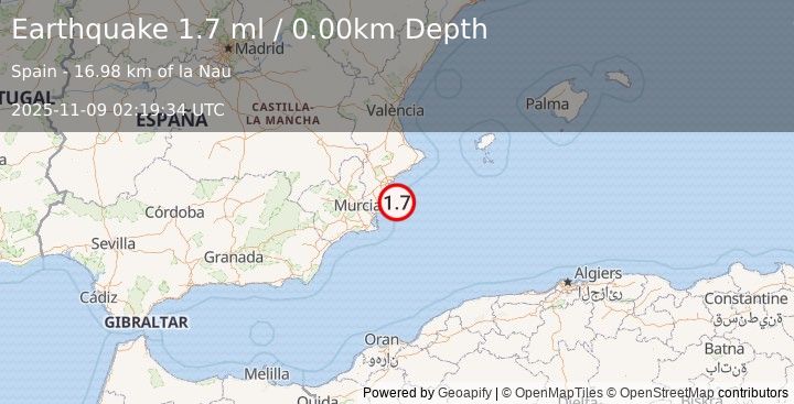 Earthquake SPAIN (1.7 ml) (2025-11-09 02:19:34 UTC)