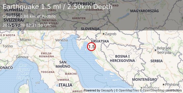 Earthquake CROATIA (1.5 ml) (2025-11-09 02:31:50 UTC)
