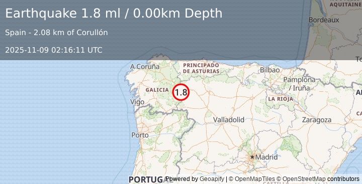 Earthquake SPAIN (1.8 ml) (2025-11-09 02:16:11 UTC)