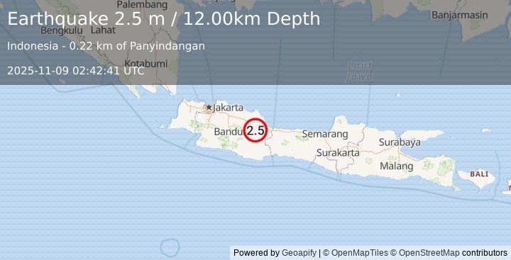 Earthquake JAVA, INDONESIA (2.5 m) (2025-11-09 02:42:41 UTC)