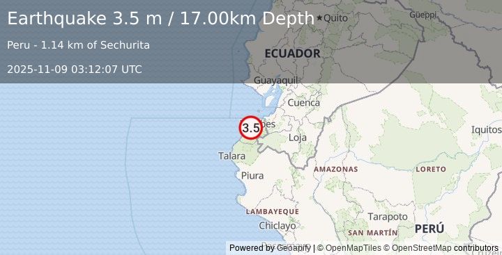 Earthquake PERU-ECUADOR BORDER REGION (3.5 m) (2025-11-09 03:12:07 UTC)