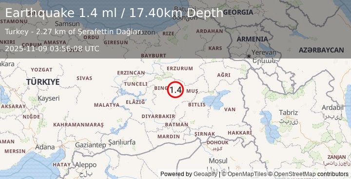 Earthquake EASTERN TURKEY (1.4 ml) (2025-11-09 03:56:08 UTC)