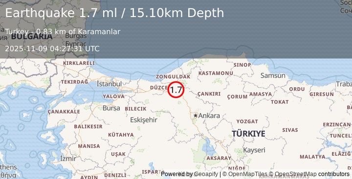 Earthquake WESTERN TURKEY (1.7 ml) (2025-11-09 04:27:31 UTC)