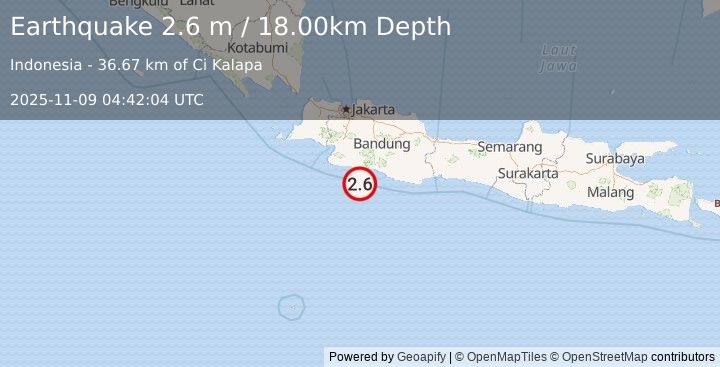 Earthquake JAVA, INDONESIA (2.6 m) (2025-11-09 04:42:04 UTC)